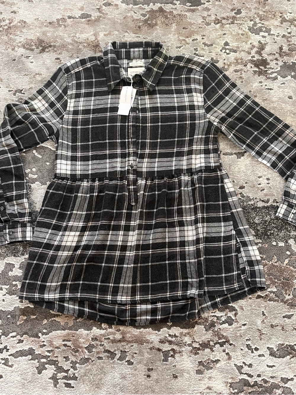 American Eagle Outfitters Women’s Small Babydoll Plaid Soft Long Sleeve NWT